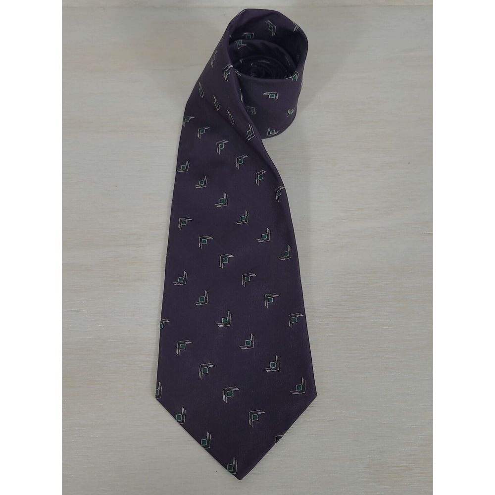 Polo Ralph Lauren Men's Silk Tie Embroirdered All over Design Made In USA Purple